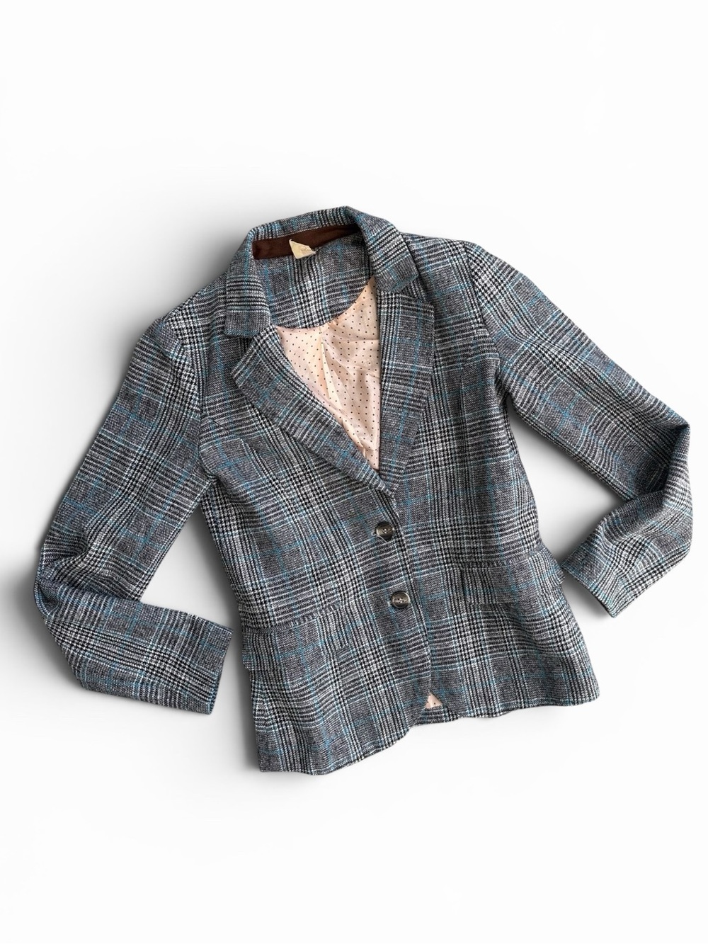 Francesca’s Collections Plaid Tweed Blazer Elbow Patch Jacket SMALL